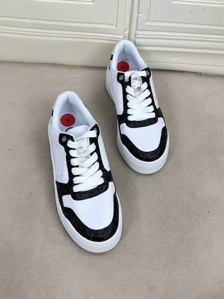 

Faionable Retro Casual round Toe Thi Bot Laced All-Match Women's Sneakers Board oes White Sneakers Thi Heel oes