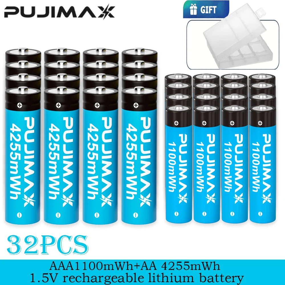 PUJIMAX Wiederaufladbare Lithium-Batterien AA 4255mWh/AAA 1100mWh Hochleistungs-Akkus 1,5V Batterien für Uhren, Mäuse und Fernbedienungen