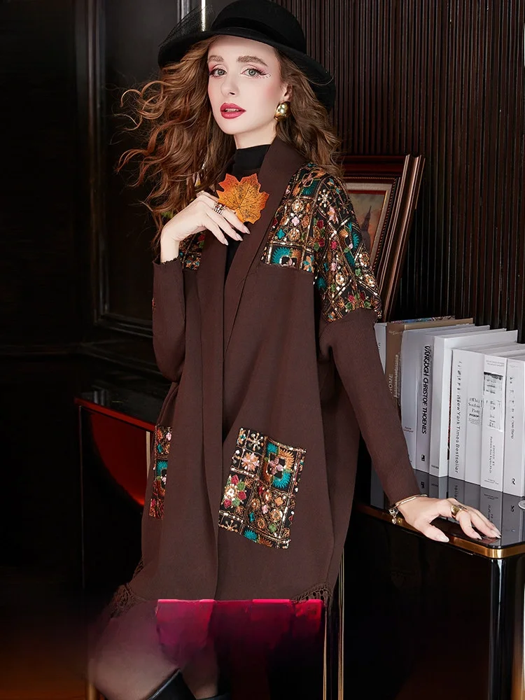

Philosophy And Romance Knitted Open Cardigan Coat Women's Winter Vintage Lazy Loose Traveling Coat Tassel Elegant Style ...
