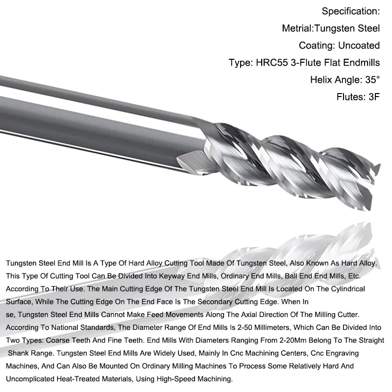 AZZKOR Fräser 50,0-75,0 mm Länge, Hartmetall, 3-Schneiden, Flachfräser für CNC-Bearbeitung, 10CPS Fräswerkzeuge – Detail 5