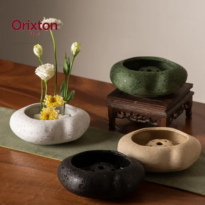 Japanese Ceramic Flower Pots Sword Mountain Stoneware Handmade Flower Arrangement Fixed Base Flower Pots Home Decoration