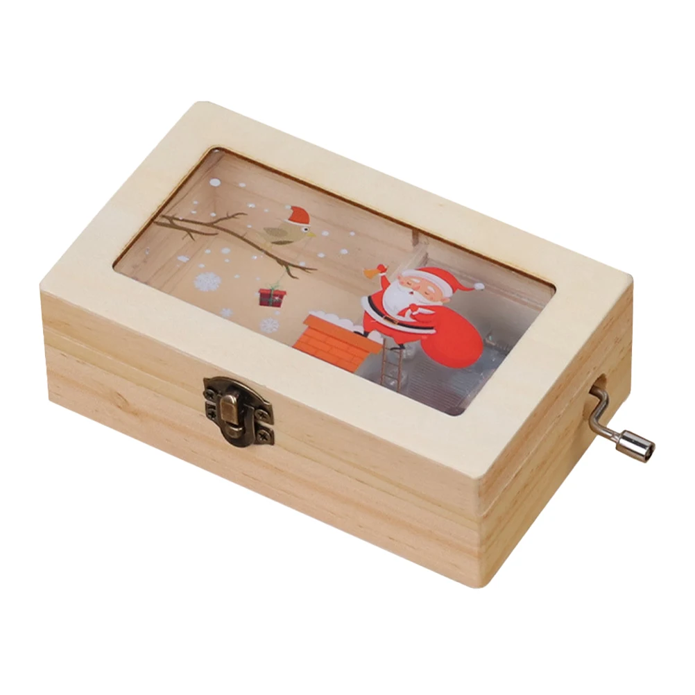 

Wooden Music Box Decor Christmas Theme Tabletop nament H Crank Melody Box Home Office Gift Idea Festive Decoration