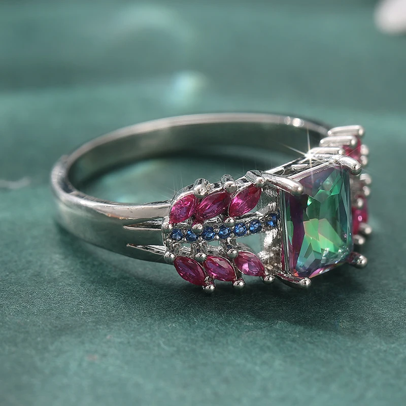Vintage-Ring für Damen mit eingelegten lila CZ-Steinen, exquisite silberfarbene Geometrie, für den täglichen Gebrauch, Partyschmuck, Jubiläumsgeschenk – Detail 3