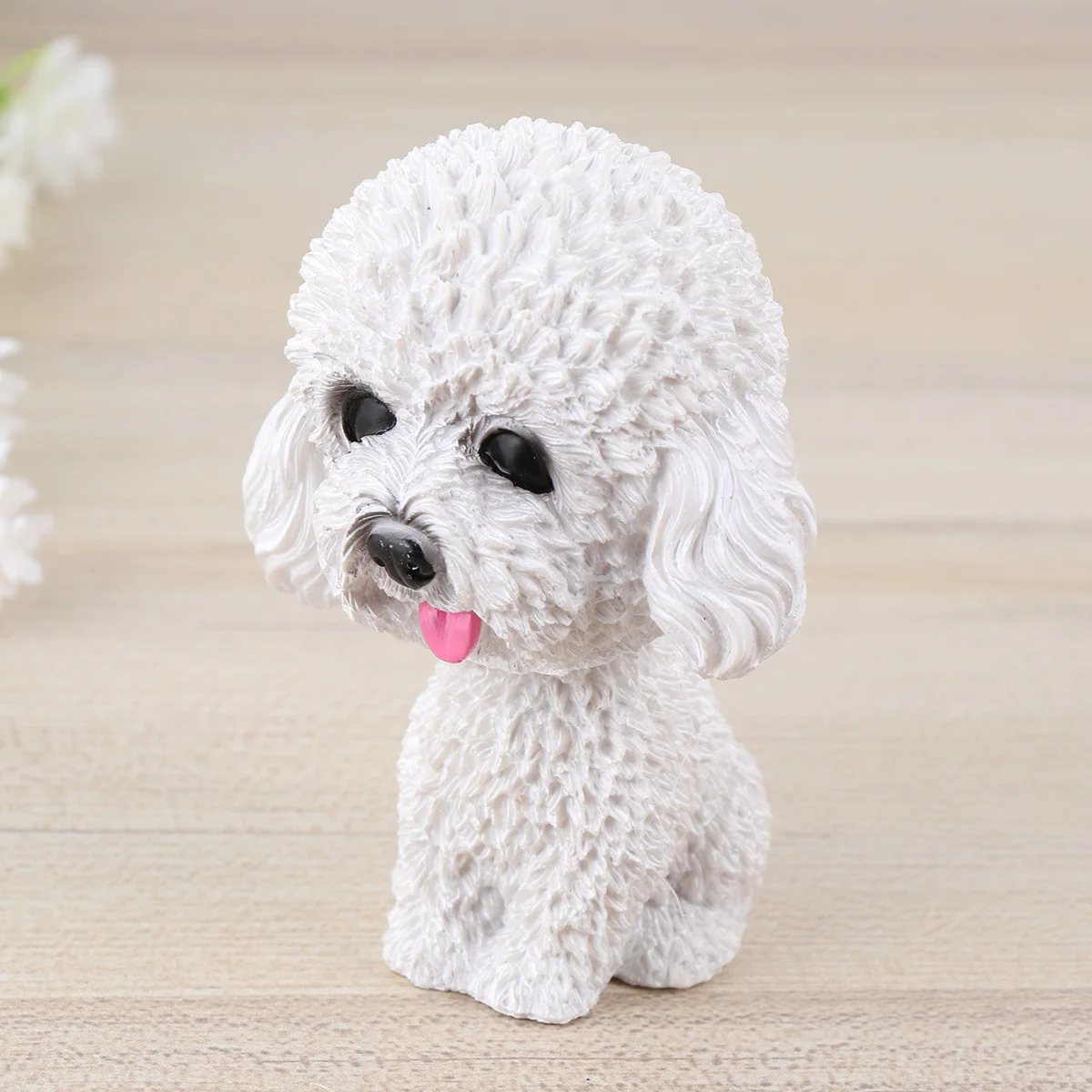 

White Style Animal Car Adornment Shaking Head Decoration Lovely Swing Resin Craft for Living Room Balcony Table Home Decor