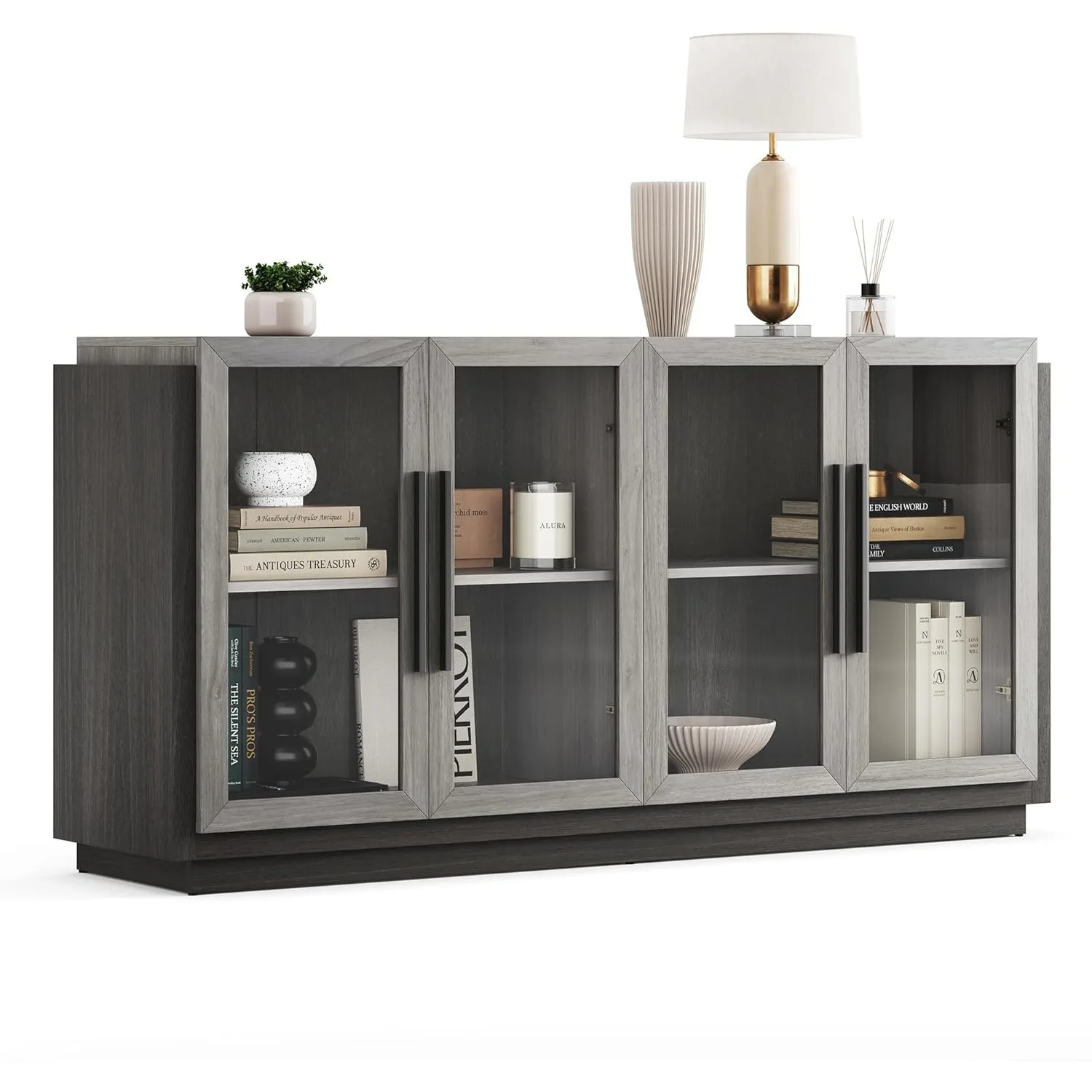 

Sideboard Buffet Cabinet, Modern Wood Glass-Buffet-Sideboard with Storage, Console Table for Kitchen, Dining Room