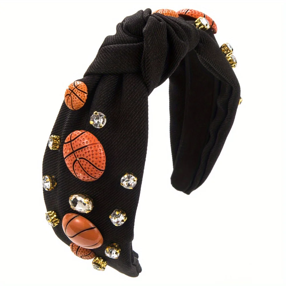 Fashionable Rhinestone Sports Basketball Football Baseball Headband Hair Hoop Knot Women Fabric Hairband Wide Hair Accessories