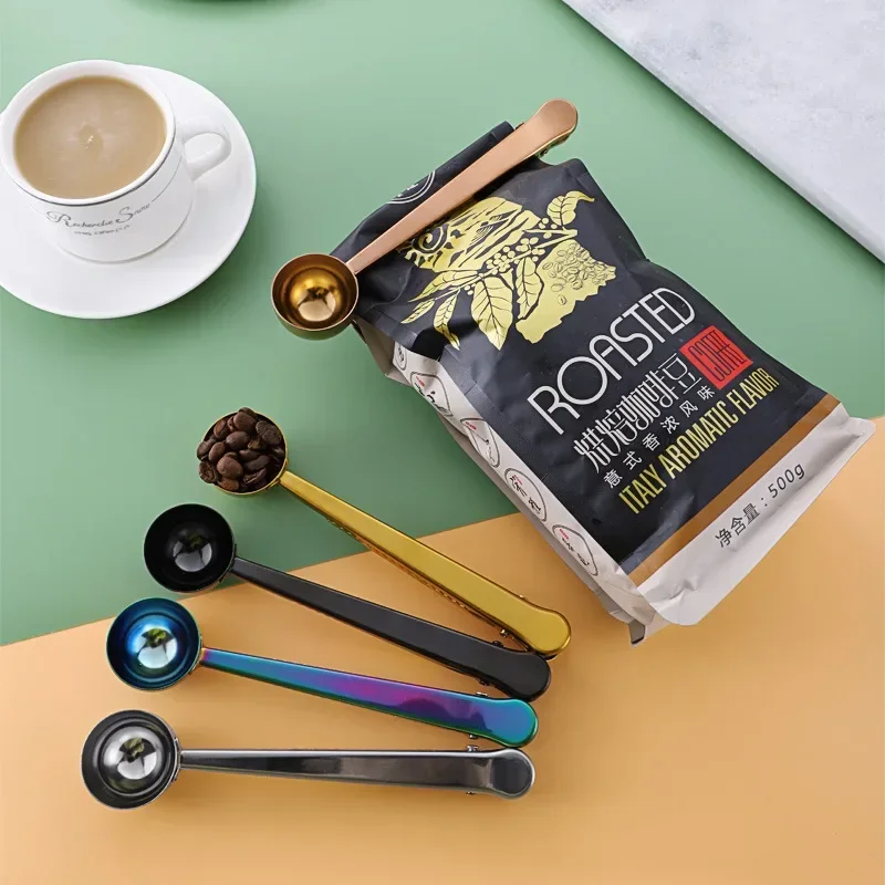 

Stainless Steel 2-in-1 Coffee Scoop Coffee Powder Measuring Scoop with Sealing Clip Clamp Tea Milk Powder Coffee Tool
