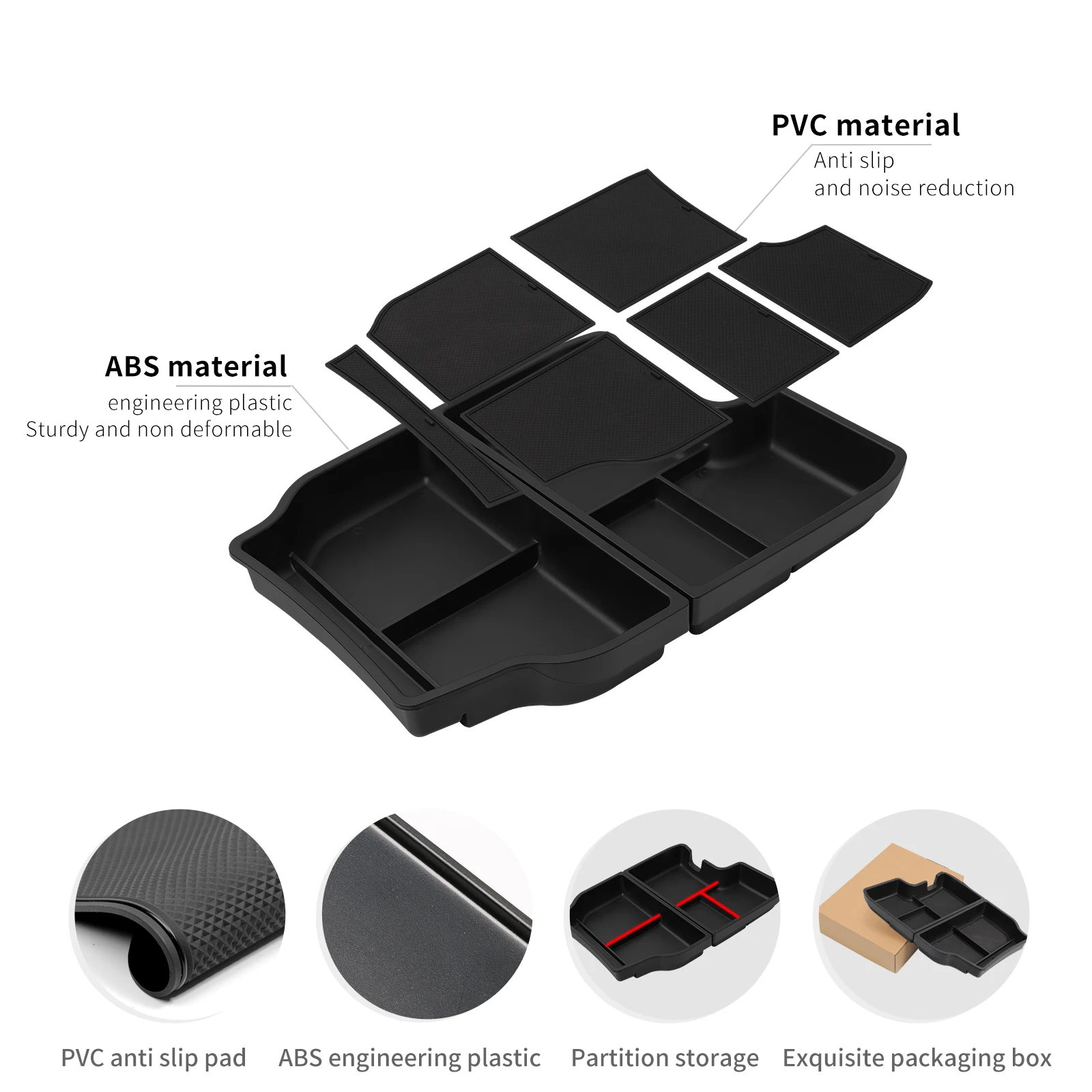 Smabee for Toyota Sienna 2021-2025 Car Center Console Lower Organizer Tray Armrest Insert Interior Accessories Black 2pcs/set - view 5