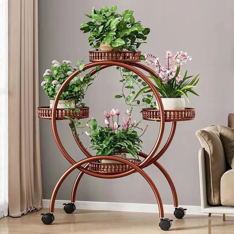 Flower Rack, Indoor Storage Rack, Wrought Iron Multi-layer Wheeled Floor-standing Pohos Flower Pot Rack,Home Living Room Balcony image 3