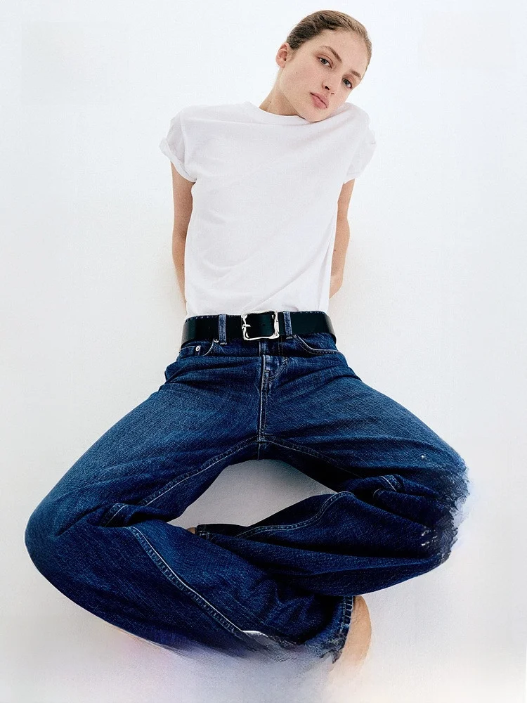 

H&M Women's Wide Leg Jeans High Waist Casual Fashion Summer New Style Long Pants Comfortable Cotton Blend Standard Fit