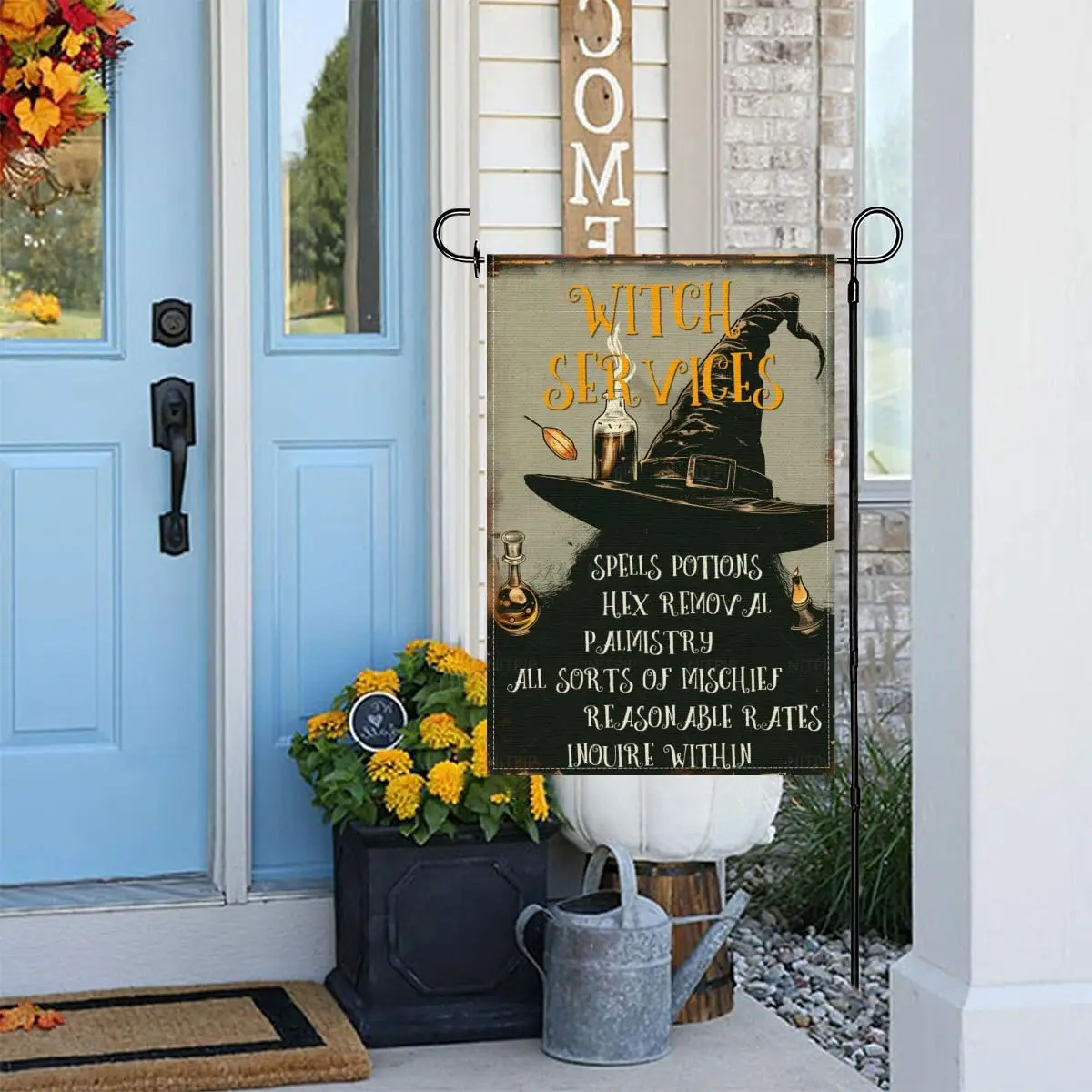 Halloween Garden Flag 12x18 Inch Double Sided Burlap Witch Service Horror Garden Flag Holiday Yard Decoration AAO
