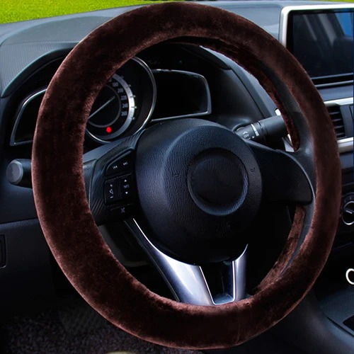 Winter Warm Steering Wheel Cover Soft Plush Steer Cover Flexible Anti Slip Full-Wrapped Steering Protector For 37-38cm