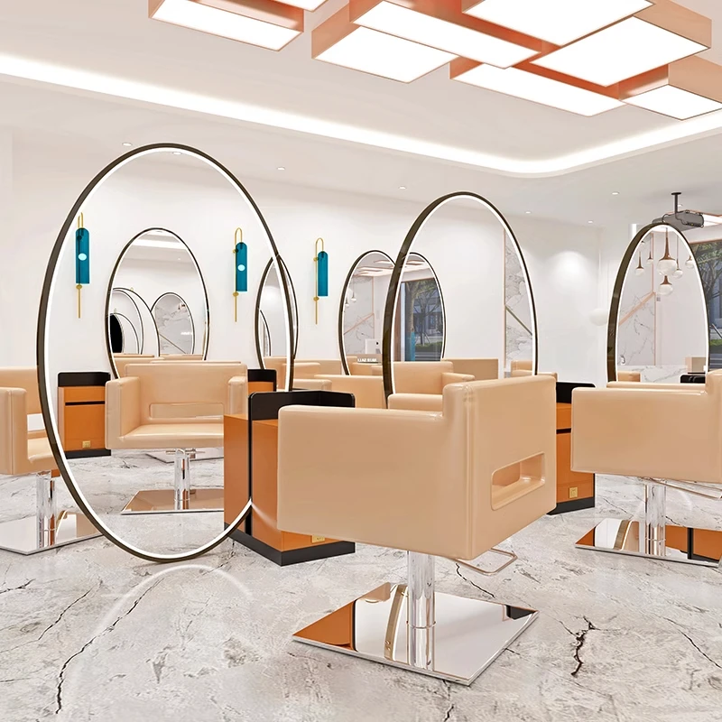 Barber shop mirror table, hairdresser mirror hair salon special wall with light