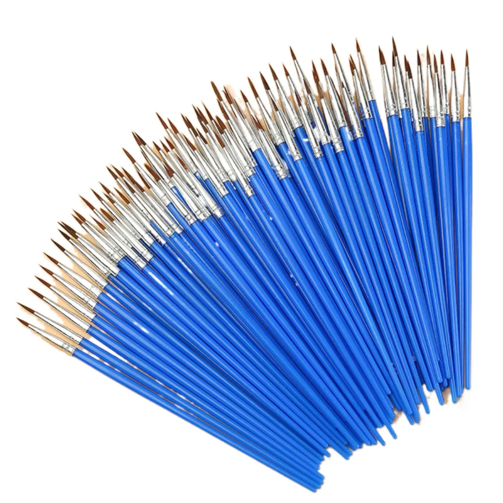 100 Pcs Tool Nylon Hair Paint Brushes Set Pointed Flat Oil Painting Brushes Art Ceramic Painting Supplies Watercolor
