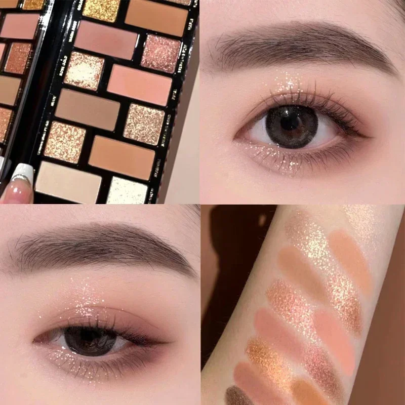 Paleta de sombra de ojos con purpurina de 16 colores, paletas de sombra de ojos mate de larga duración, cosméticos para iluminar los ojos, belleza para mujer, Color tierra