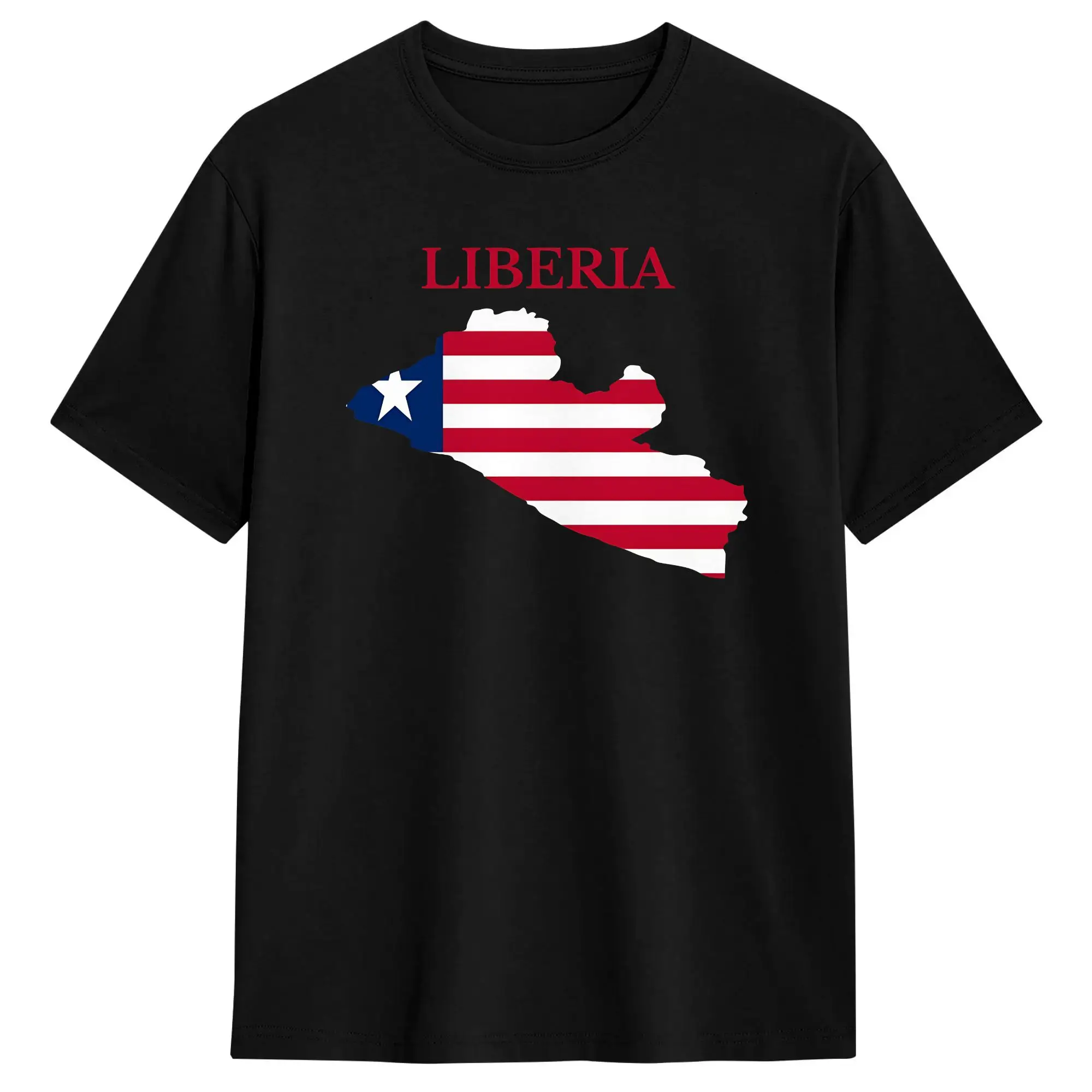 Liberia Map flag Men's T Shirts  Hipster Tees Short Sleeve Round Collar T-Shirt 100% Cotton Graphic Printed Clothing