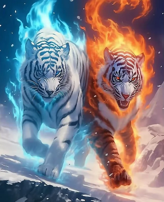 The Tiger Stands for Ice and Fire Animals 500/1000/1200/2000 PCS Jigsaw Puzzles Family Activity Games for Gameroom Bedroom Gifts