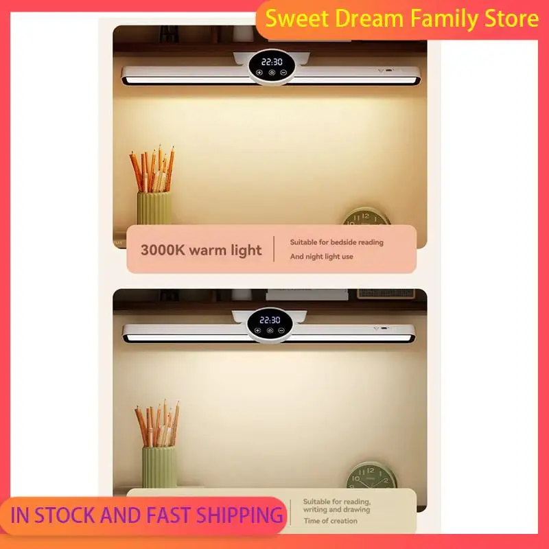 SDFC-Desk Lamp Hanging Magnetic Clock Table Lamp LED USB Rechargeable Stepless Dimming Cabinet Closet Wardrobe Night Light