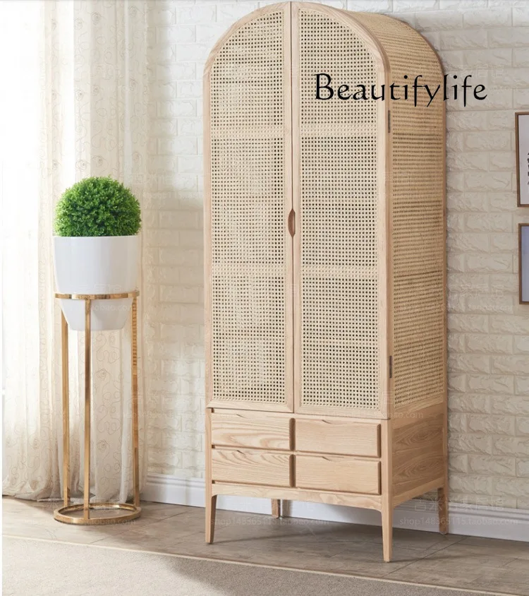 

American Country Log Rattan Modern Two-Door Wardrobe