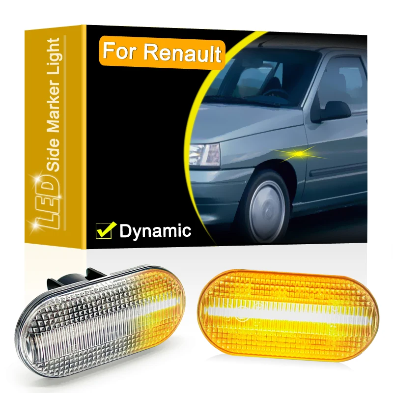 12V Clear Lens Dynamic LED Side Marker Lamp Assembly For Renault 19 21 Clio Espace Rapid Express Kangoo Blinker Turn Signal