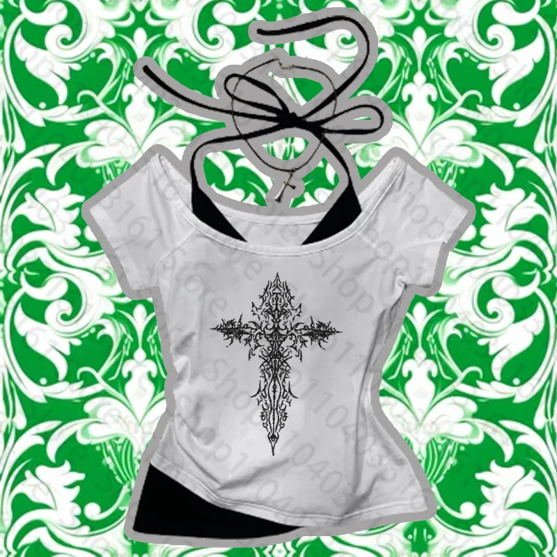 

New Summer 2000s Y2k Tops Gothic Emo Girls Femme Vintage Streetwear Y2k Style Printing Women's T-shirt Cropped Tops ﻿emo