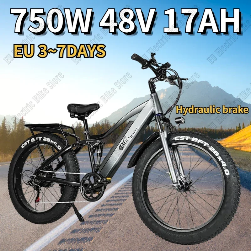 TP26 Electric Bike 750W Motor 48V17Ah Lithium Battery Hydraulic brake Electric Bicycle Mountain 26*4.0 inch Fat Tire Adult Ebike