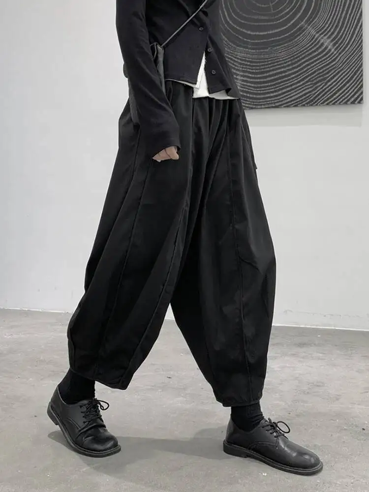 Waist High Elastic Black Brief Long Wide Leg Pants New Loose Fit Trousers Women Fashion  Spring Autumn 2026 UJ7D