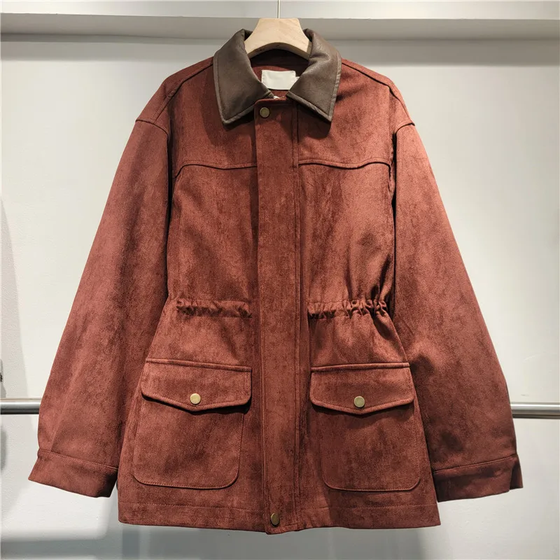 

Clothland женский винтажный замшевый плащ на молнии с длинными рукавами и завязками на шнурке, женская верхняя одежда, куртка Mujer CB282