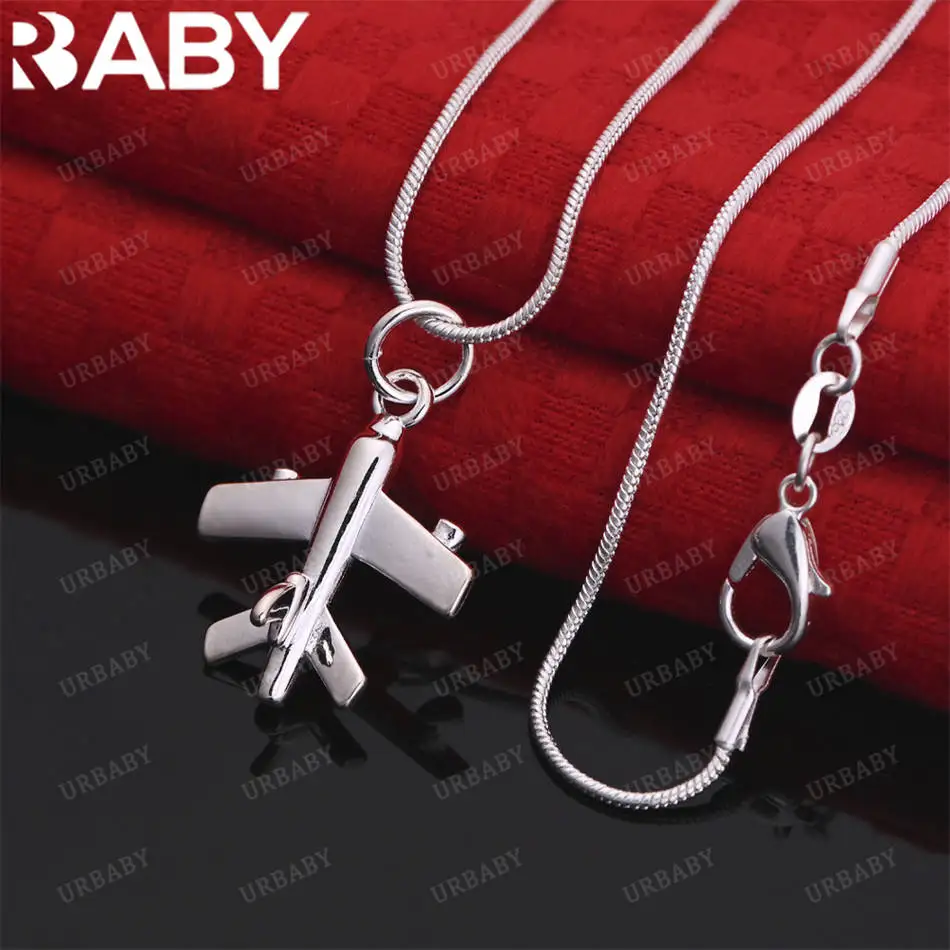 

URBABY 40-75cm 925 Sterling Silver Airplane Pendant Necklace For Women Men Charm Trend Birthday Gifts Fashion Party Fine Jewelry