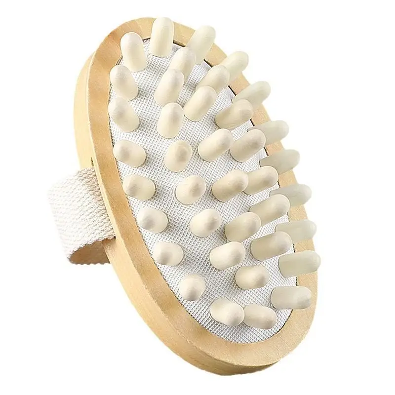 @*Wooden Body Massage Brush Natural Smooth Wood Nodes Non-slip Soft Strap for Home Spa Body Skin Care Routine
