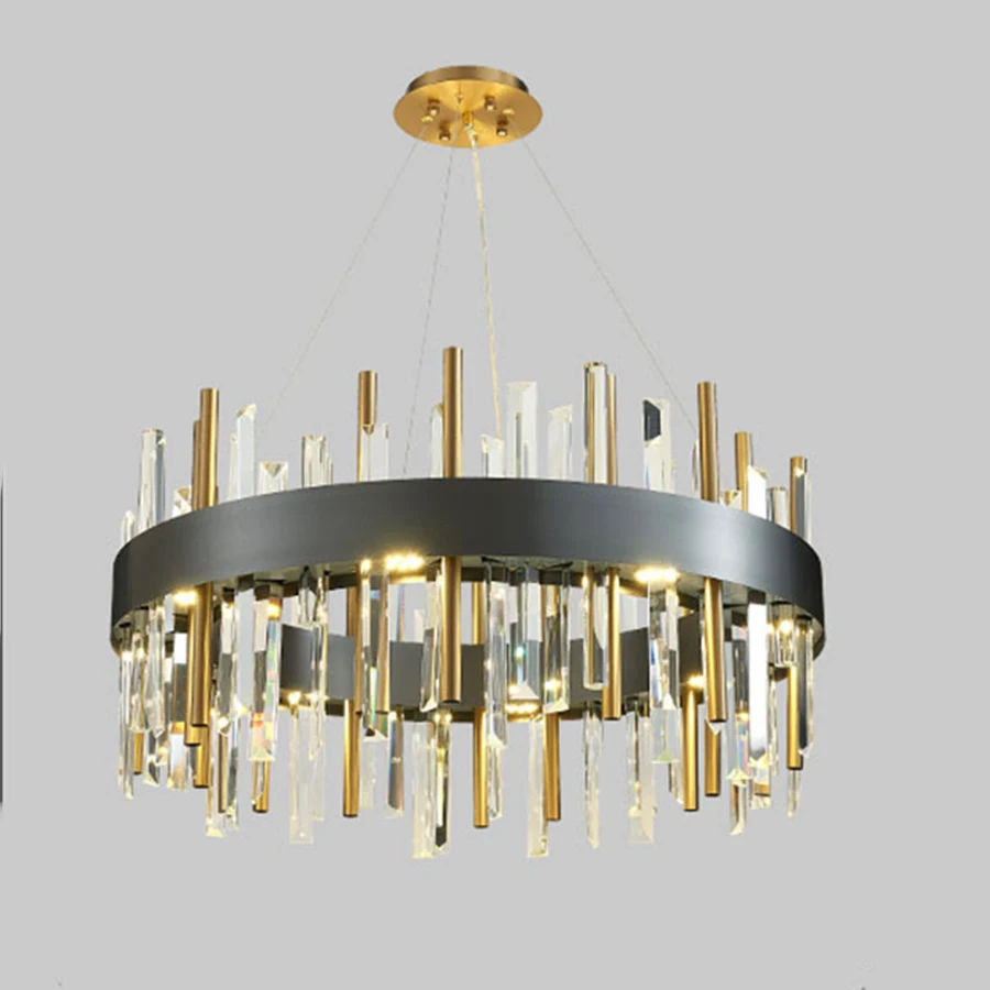 

110-240VAC Led Cristal Lamp Gold Round Rectangle Modern Chandelier for Dining Room Decor Hanging Light Fixture Luxury Kitchen