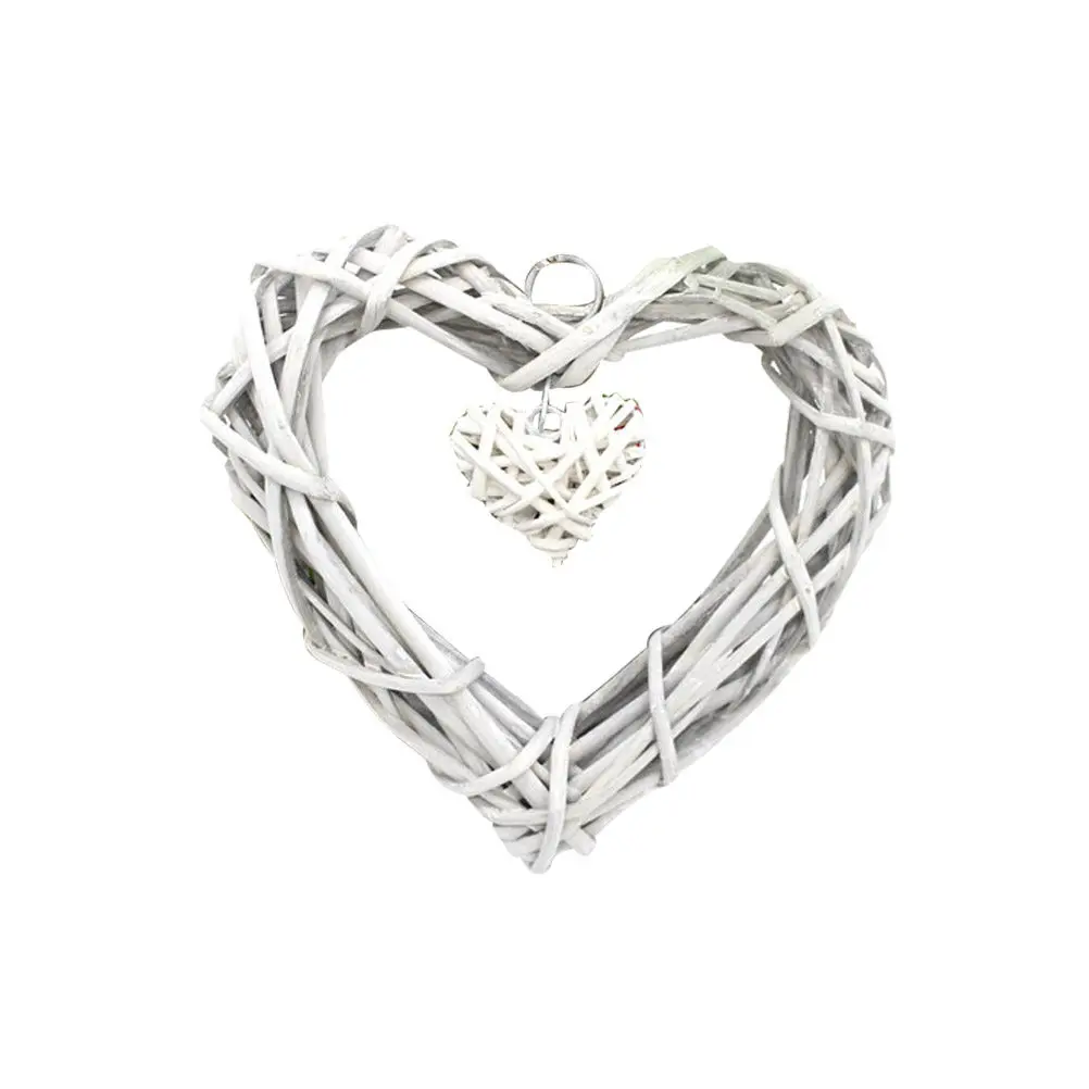 Beige Rustic Wicker Heart Decoration Hanging Ornament Wedding Rattan Home Party Heart Wreath Wedding Wicker Hearts