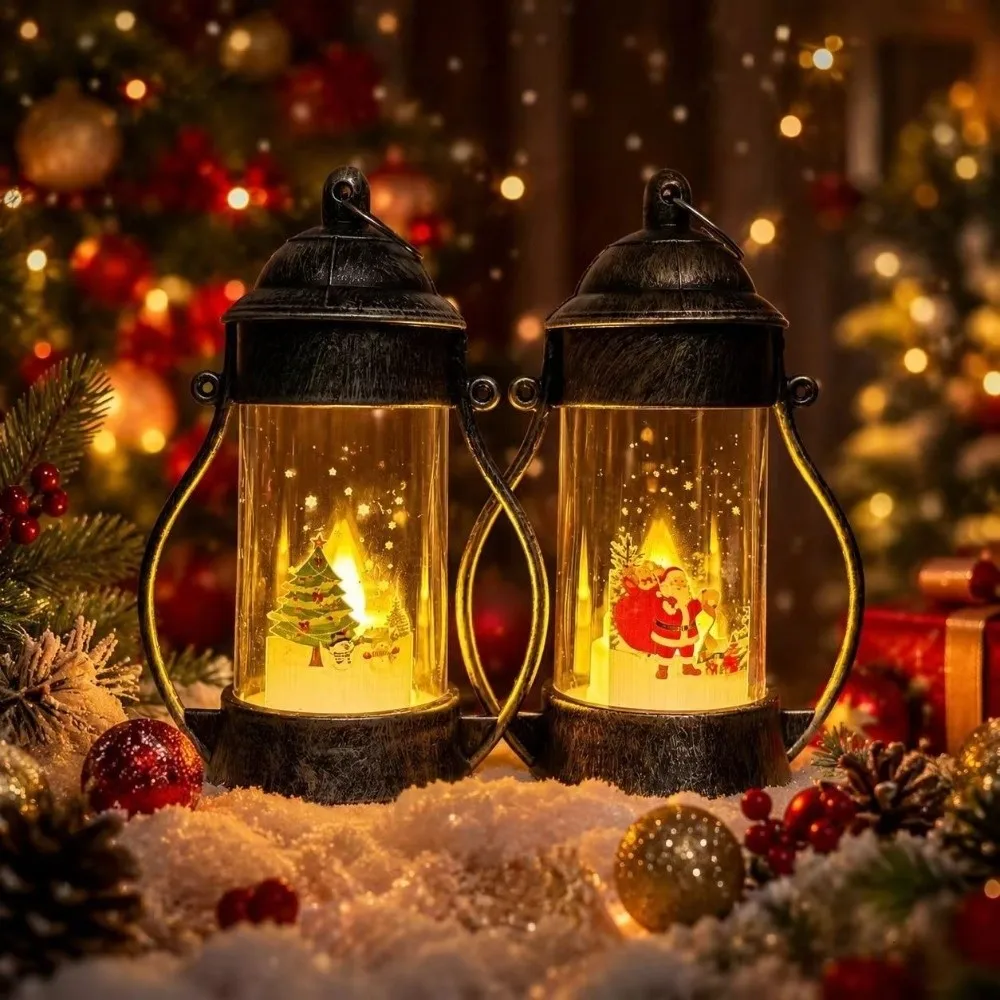 Portable Santa Claus Christmas Lantern Snowman Durable Christmas Wind Lamp LED Elk Desktop Christmas Lamp Window Display