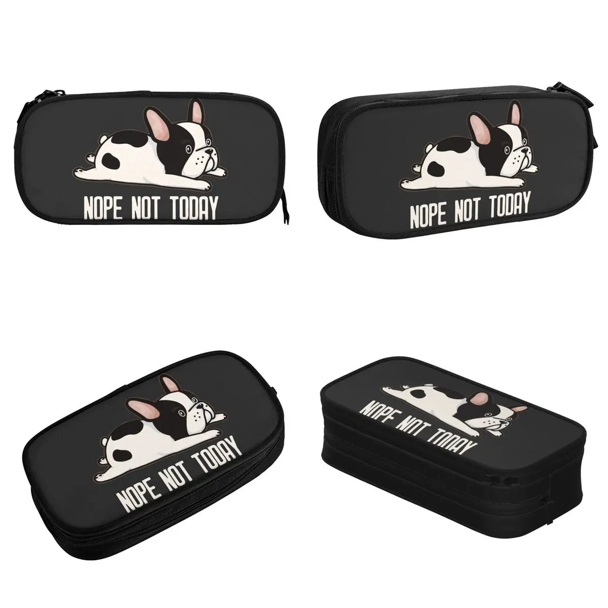 French Bulldog Nope Not Today Pencil Case Dog Lover Pencil Pouch Pen Holder for Girl Boy Big Capacity Bag Office Gift Stationery