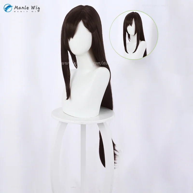 Peluca de Cosplay de Anime Tifa Lockhart, pelucas rectas de color negro y marrón, cabello sintético resistente al calor, Peluca de juego de rol para mujer