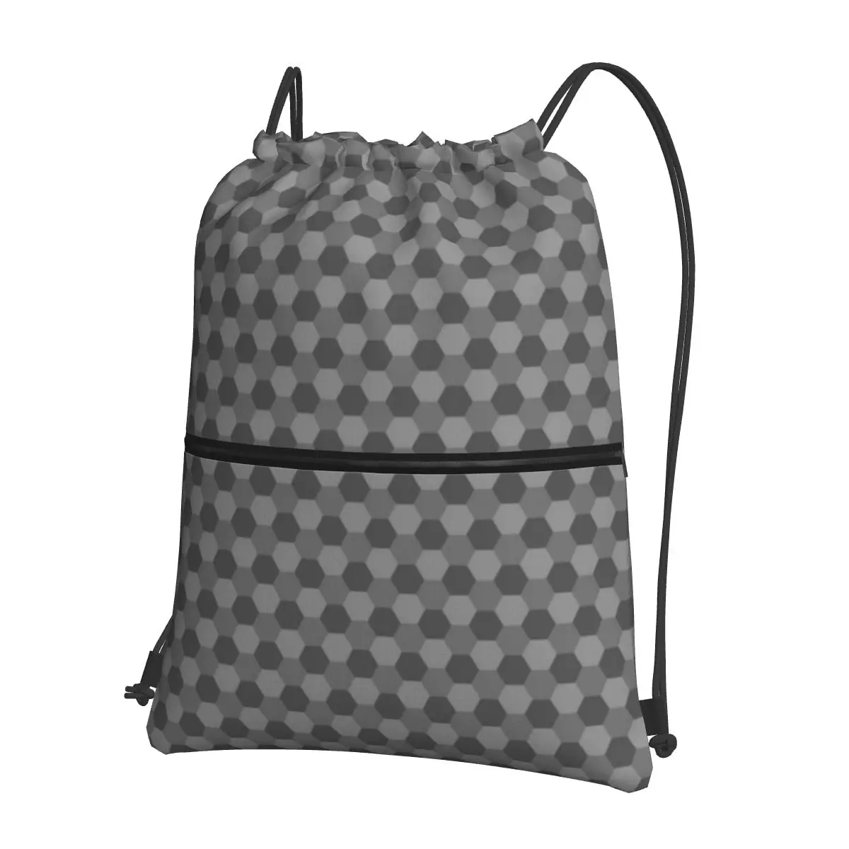 Mochilas hexagonais portáteis com padrão cinza, saco de cordão, bolso multifuncional, sacos de sapatos para estudantes escolares