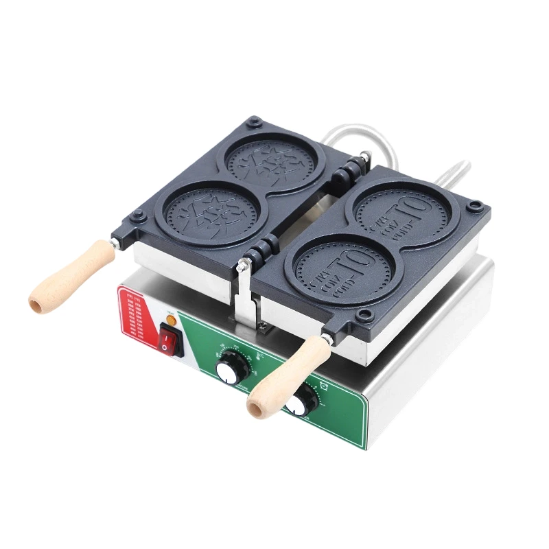 220V Commercial Electric 2-piece Round Coin Waffle Maker Crispy Cheese Cookie Maker Mini Pancake Baking Machine