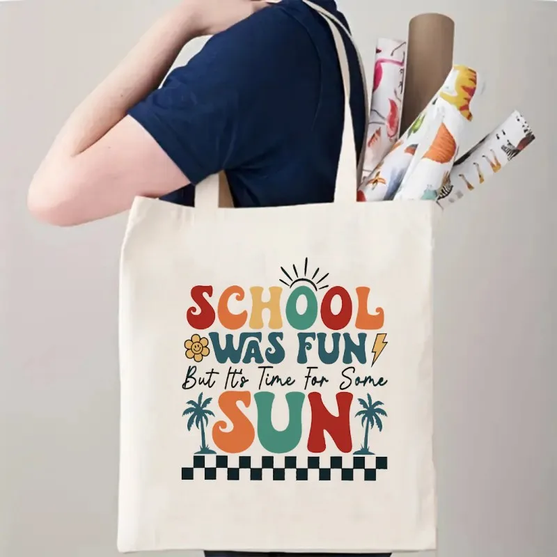 

School was Fun but It's Time for Some Sun Tote Bag Shopping Bags Harajuku Cartoon Female Shoulder Handbag Eco Girl Handbags