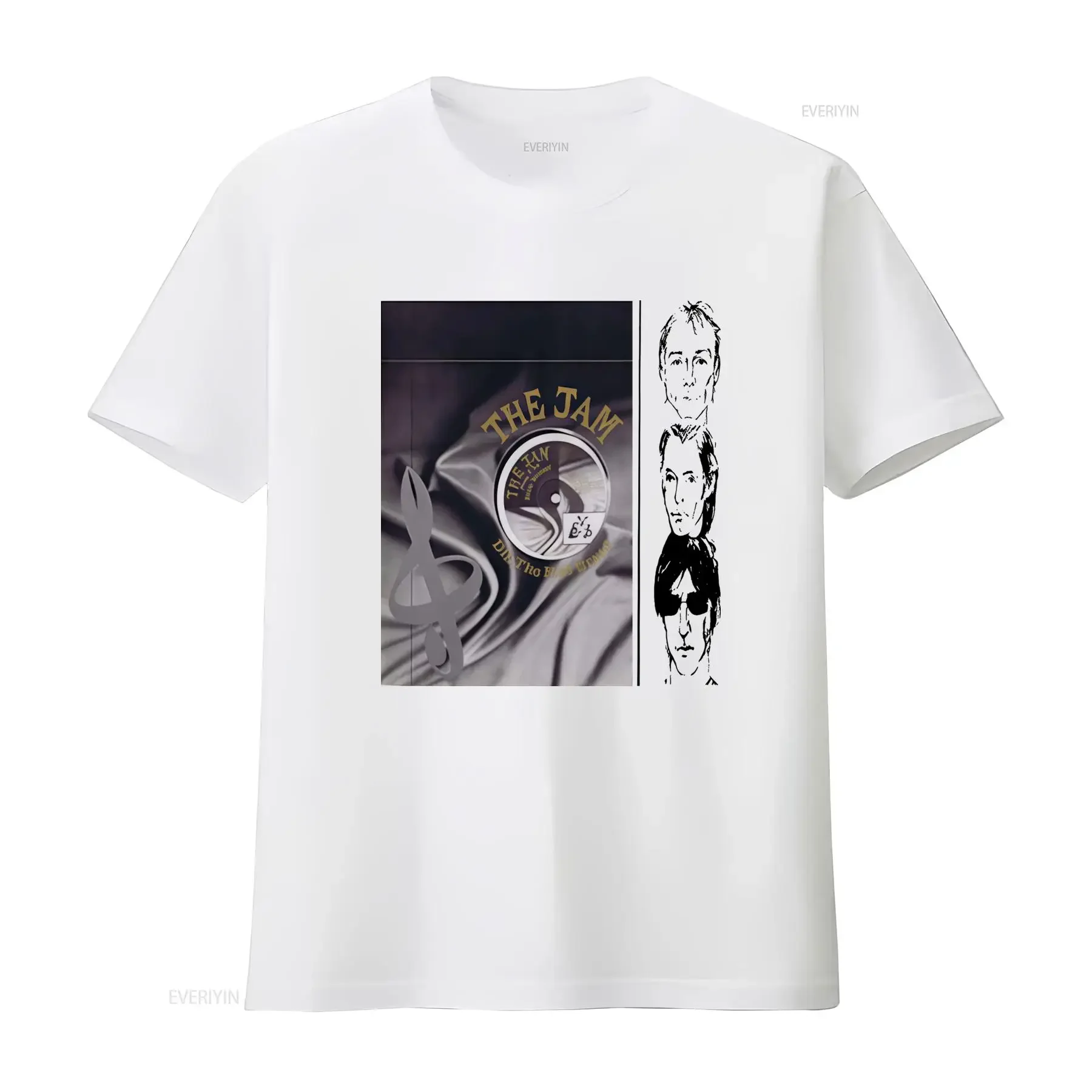 Vintage Retro The Jam Music Band Vinyl Record Treble Clef Print Casual Streetwear T Shirt vintage Washed Versatile streetwear