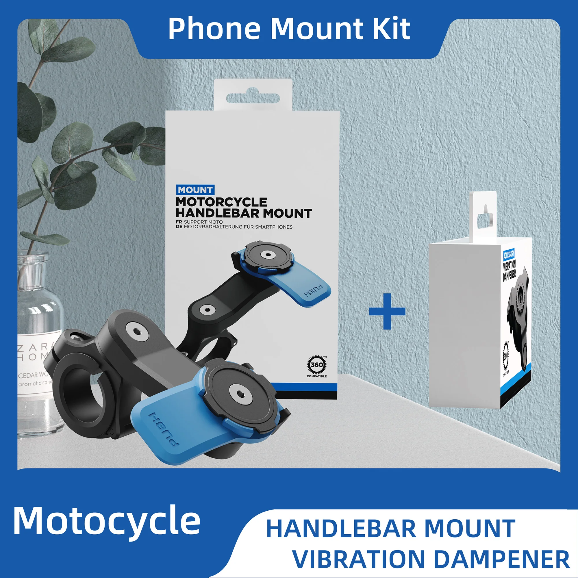 

Motorcycle Phone Mount Kit-Handlebar Mounts and Vibration Dampener