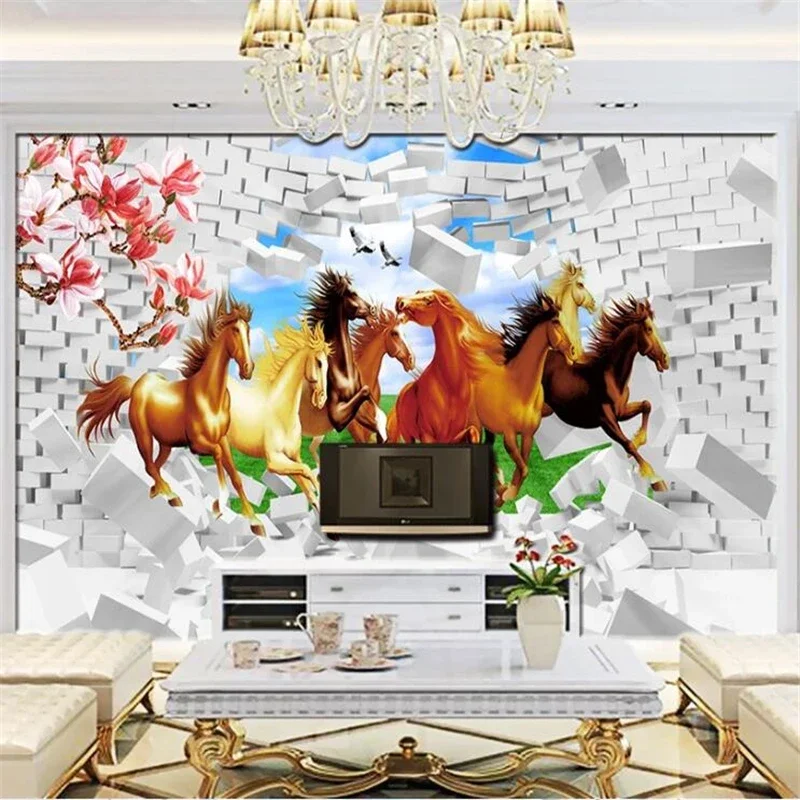 Custom large wallpaper 3D stereo horse to success background wall decoration painting living room bedroom mural papel de parede