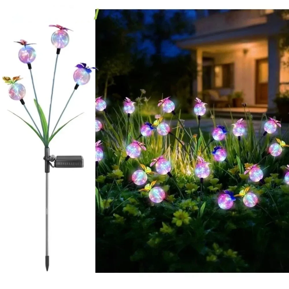 6/8 Head Butterfly Bobble Swing Light Realistic Color Changing Butterfly Solar Garden Lights Waterproof Decorative