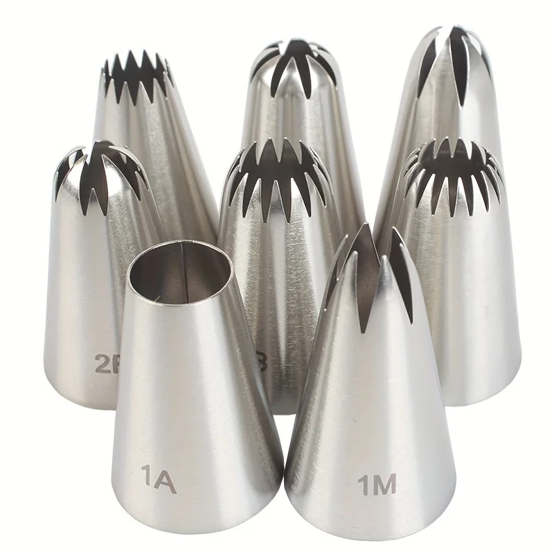 8pcs Common Medium Piping Tips Set for Flower Decorating, Cake Icing Baking Tools, Cookie Pastry Food Grade