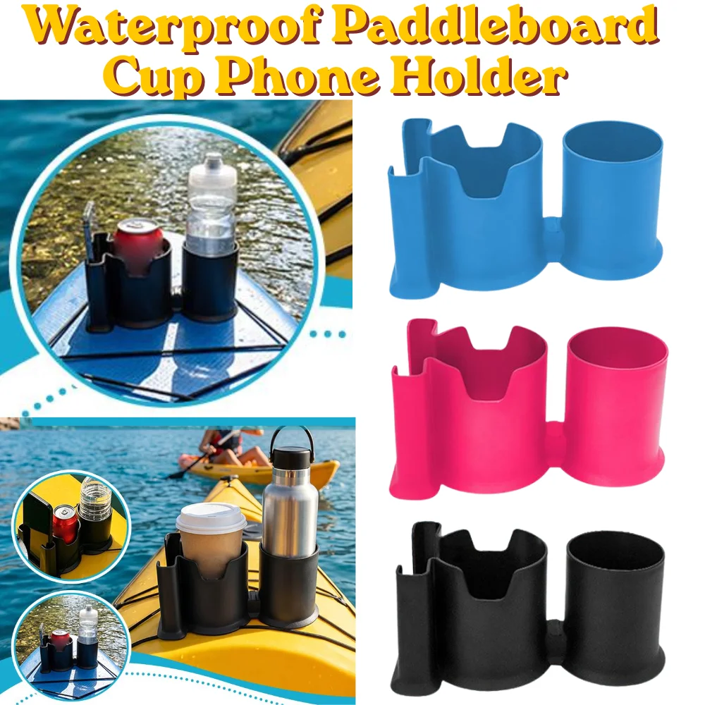 Waterproof 2-In-1 Dual Slot Drink Phone Mount Portable Paddleboard Accessory For All Water Surf Sports