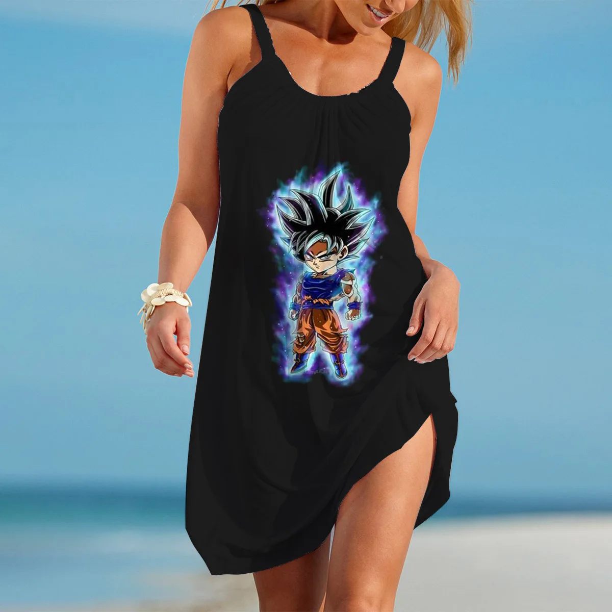 Beach Dress Elegant Dresses for Women 2023 Loose Sling Summer Goku Dragon Ball Z Boho Sleeveless Sexy Vegeta Women's Sundresses