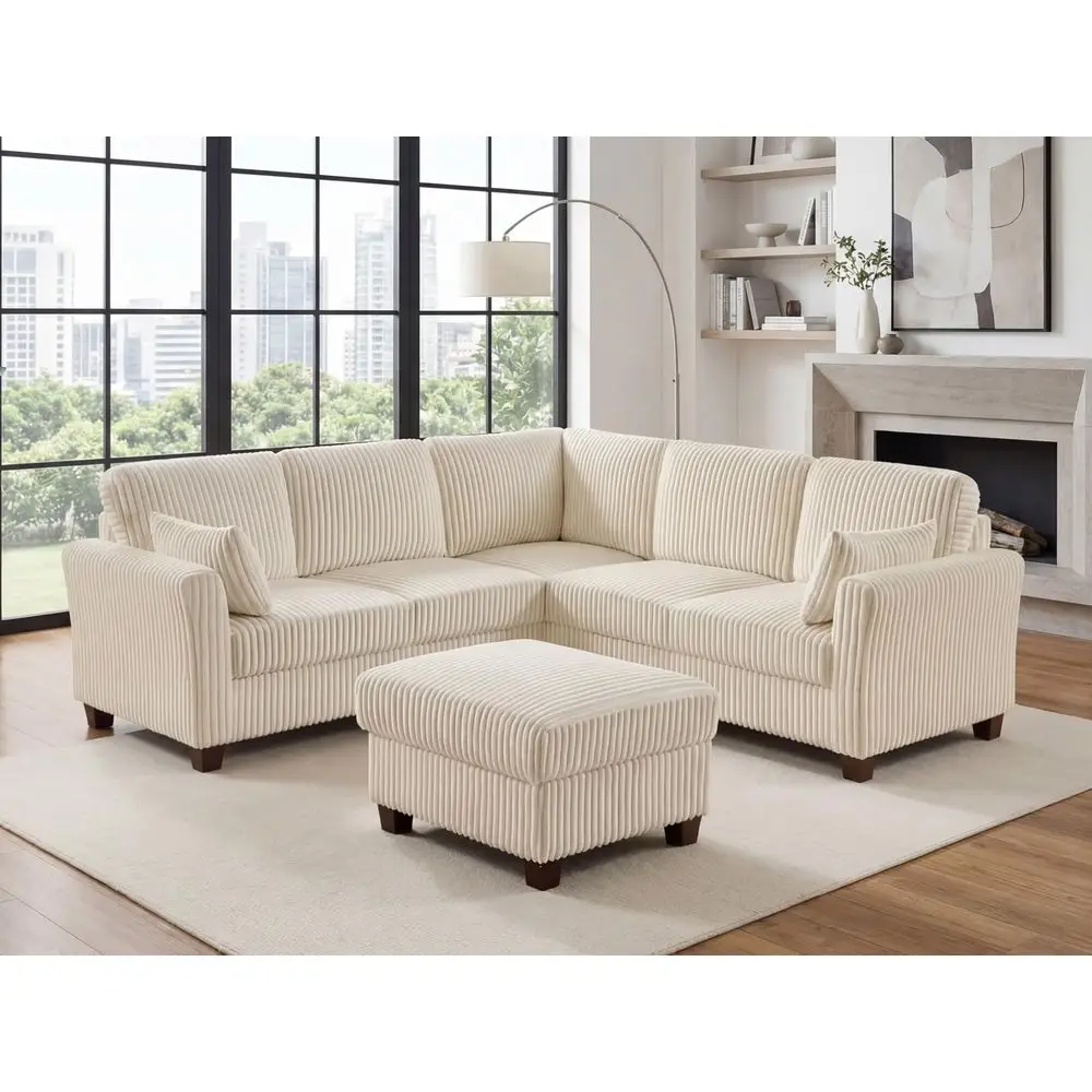 

Sectional Corner Couch, Corduroy L Shaped Sofa with Storage Ottoman,V Shaped Sectional Sofa, Corner 6Seat Upholstered Couch wit