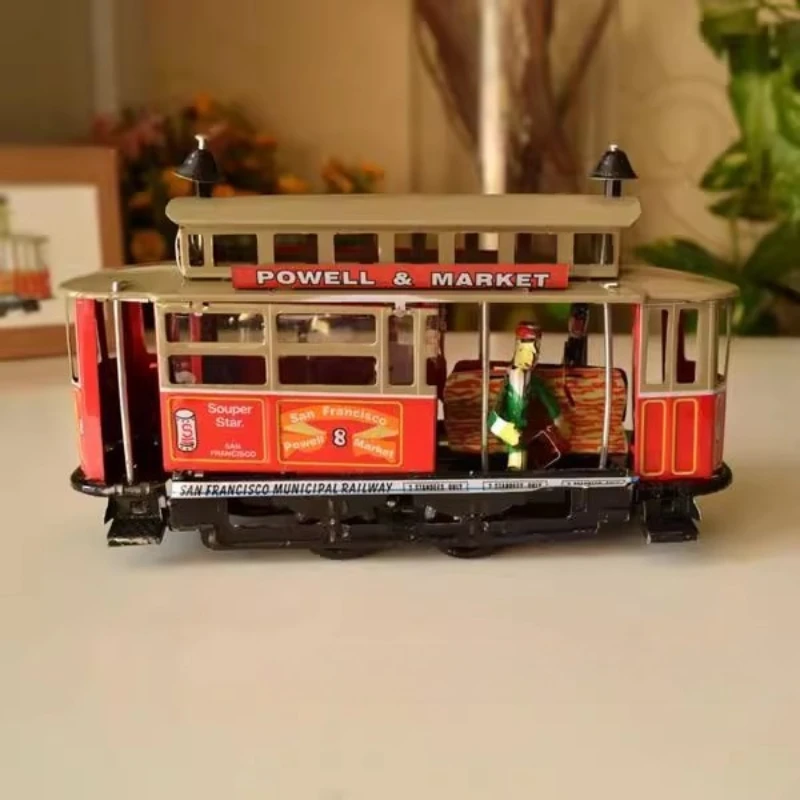 Los Angele Trolley affascinante meccanico Retro Metal Tin modello Wind-Up Toy nostalgico da collezione delizioso regalo di compleanno per bambini
