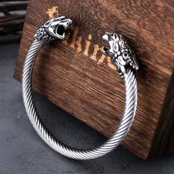 Stainless Steel Nordic Dragon Head Bracelet Men Fashion Hip Hop Biker Wristband Cuff Viking Arm Ring Punk Jewelry for Males Gift