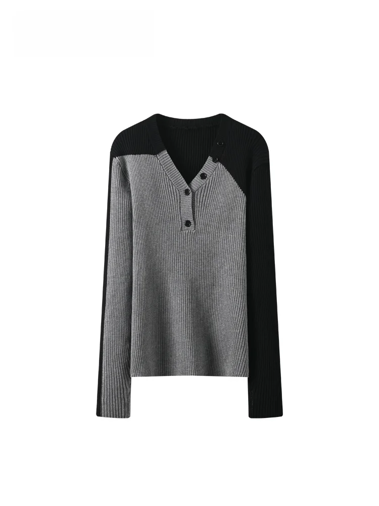 

Loose Long Sve V-Ne Sweater Women plus Size Autumn Winter New Sle Slimming Splicing Casual Top for Plump Sister