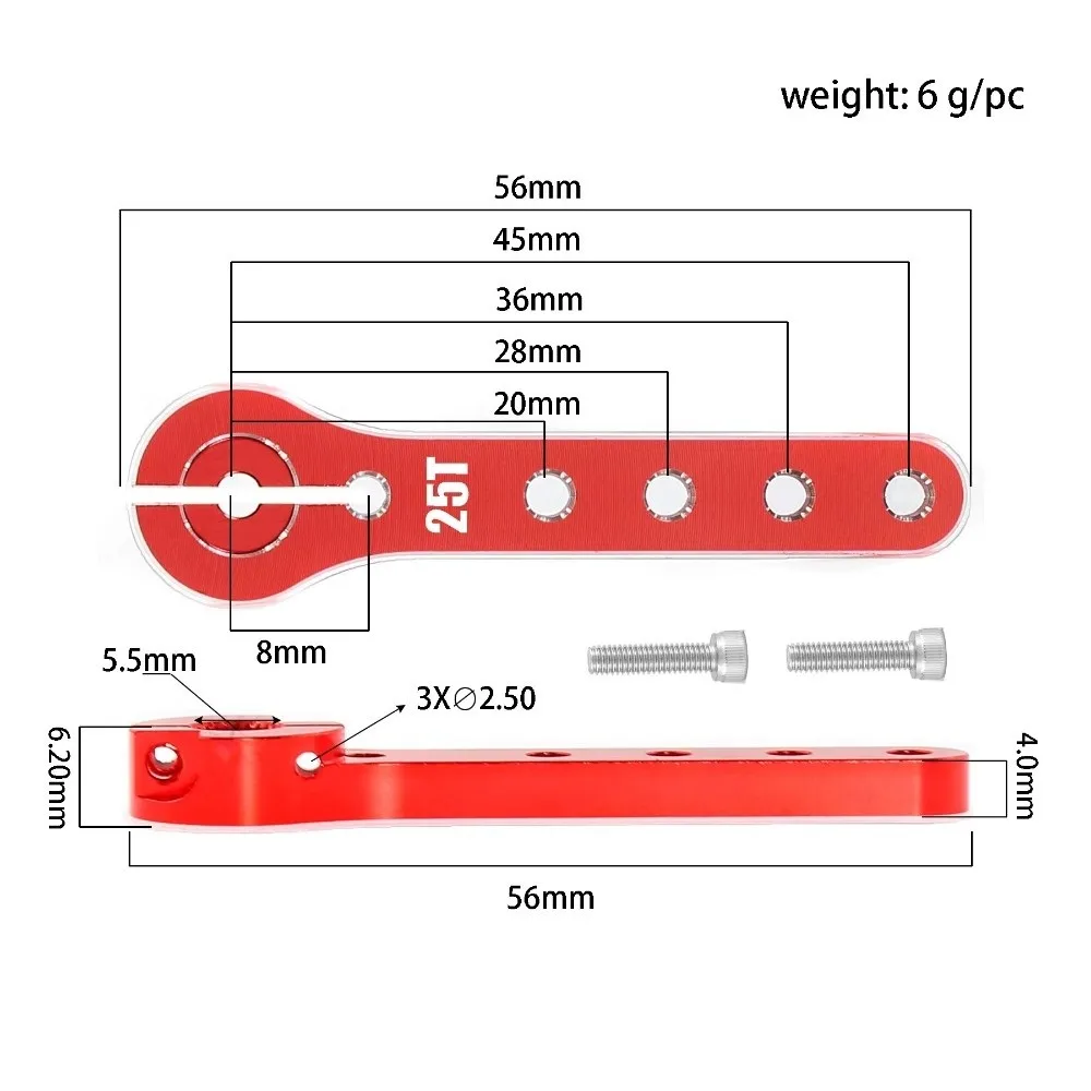 25T Metal Servo Arm Red Black Aluminum Alloy Servo Swing Arm Durable 56mm 25 Teeth Extension Steering Horn for RC Airplane Car - view 6